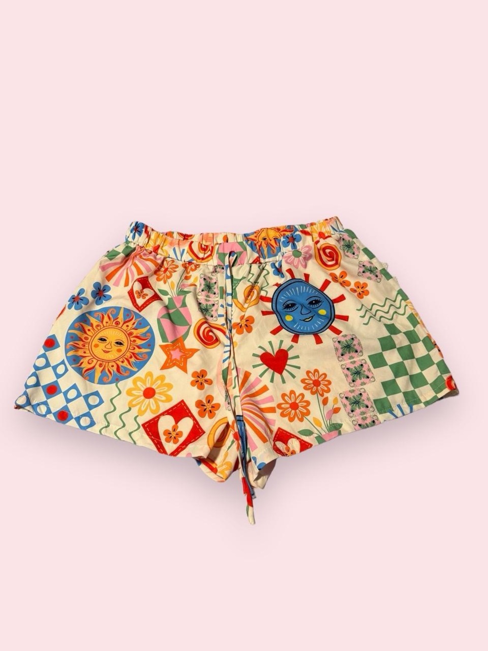 Whimsical Celestial High-Waist Playful Printed Women’s Shorts - Multicolor